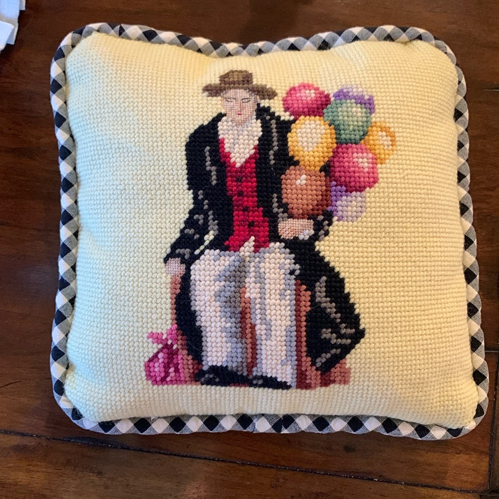 Needlepoint 10” square Pillow Clown with balloons 🎈